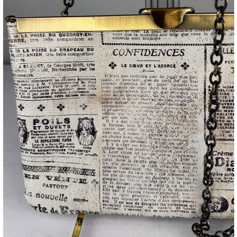 Patricia Nash Asher Vintage French Newspaper Print Clutch Or Crossbody Bag EUC - Picture 2 of 10